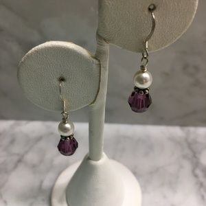 Swarovski Crystal and Pearl Earrings Amethyst